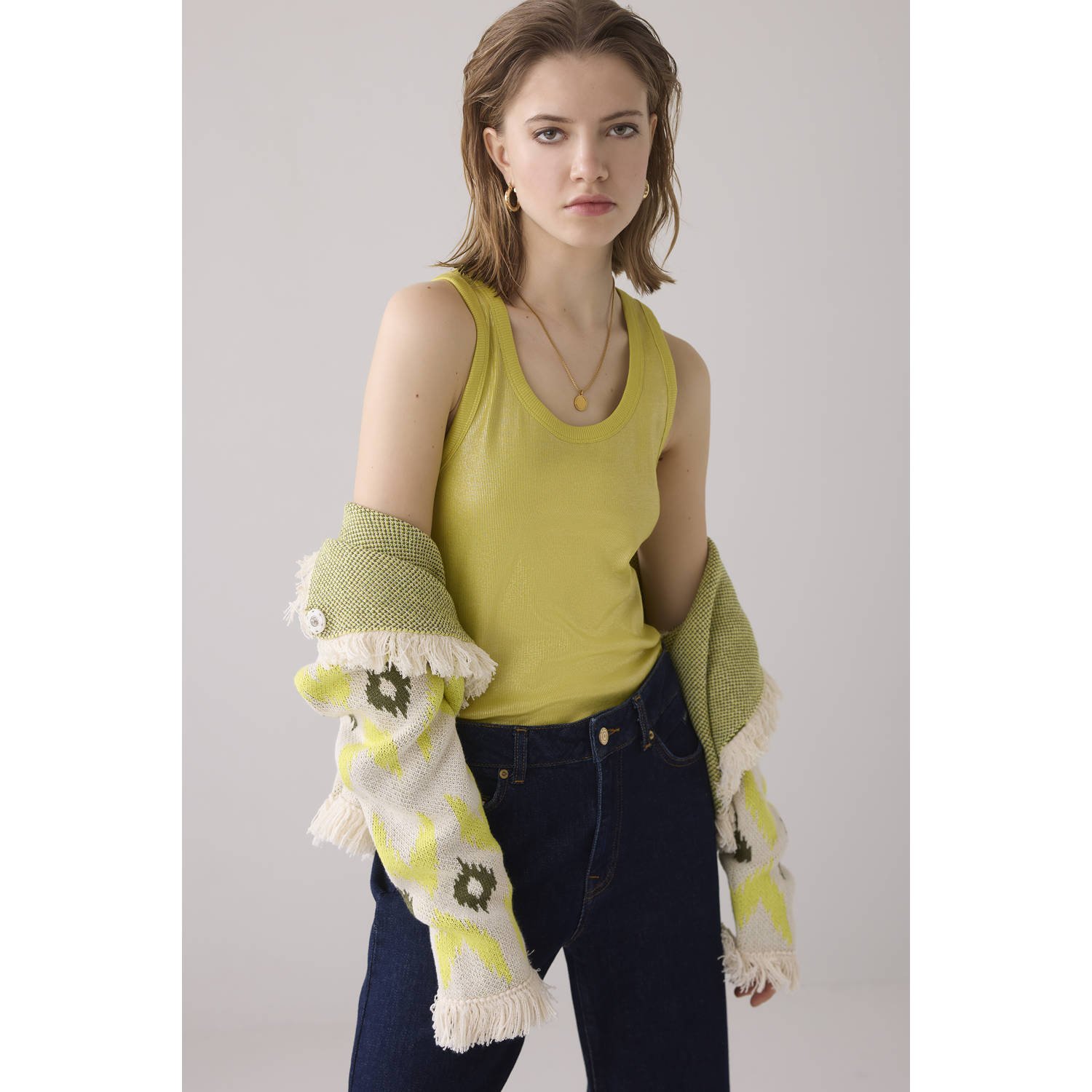 Summum Woman Mouwloze Geribbelde Tanktop Yellow Dames