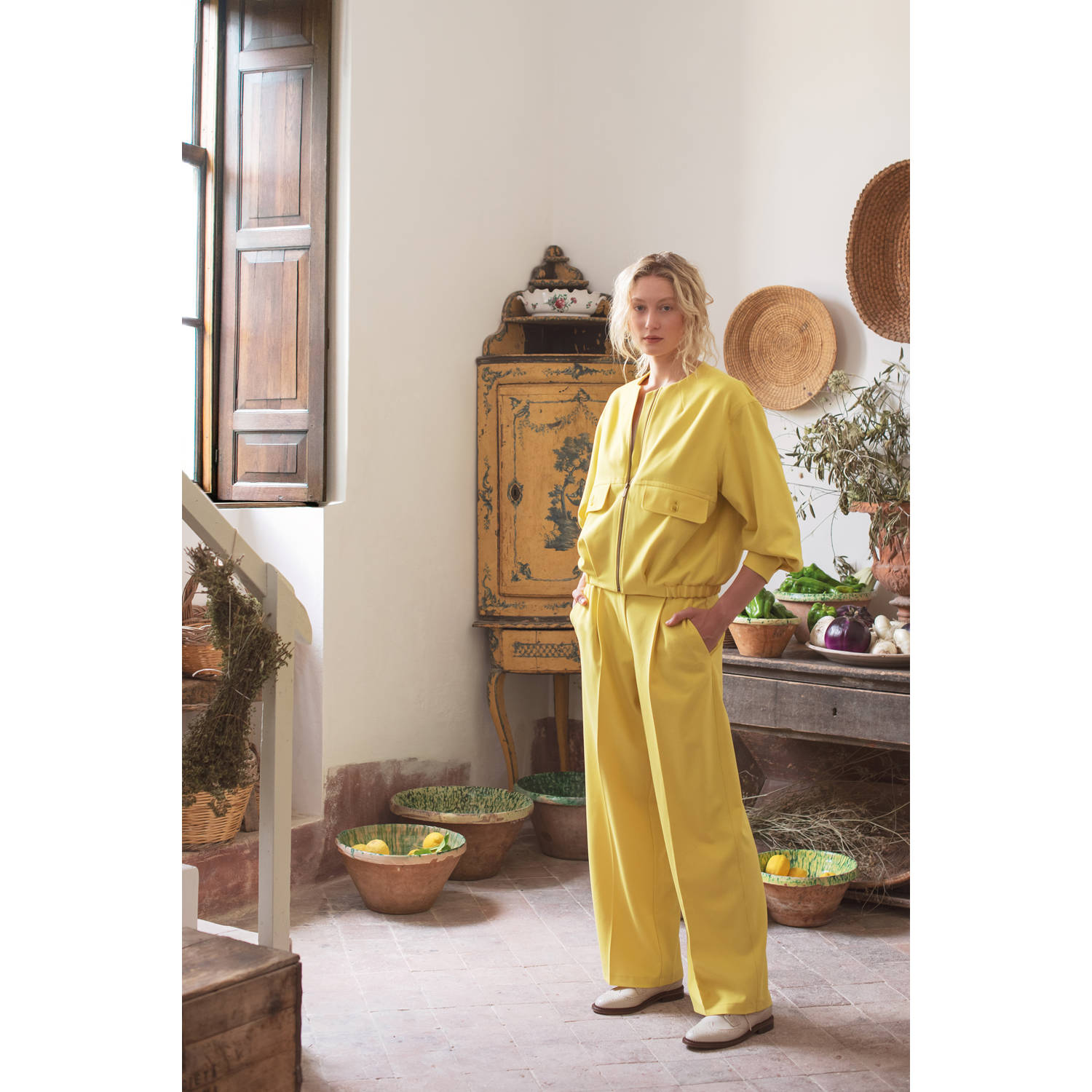 Summum wide leg pantalon geel