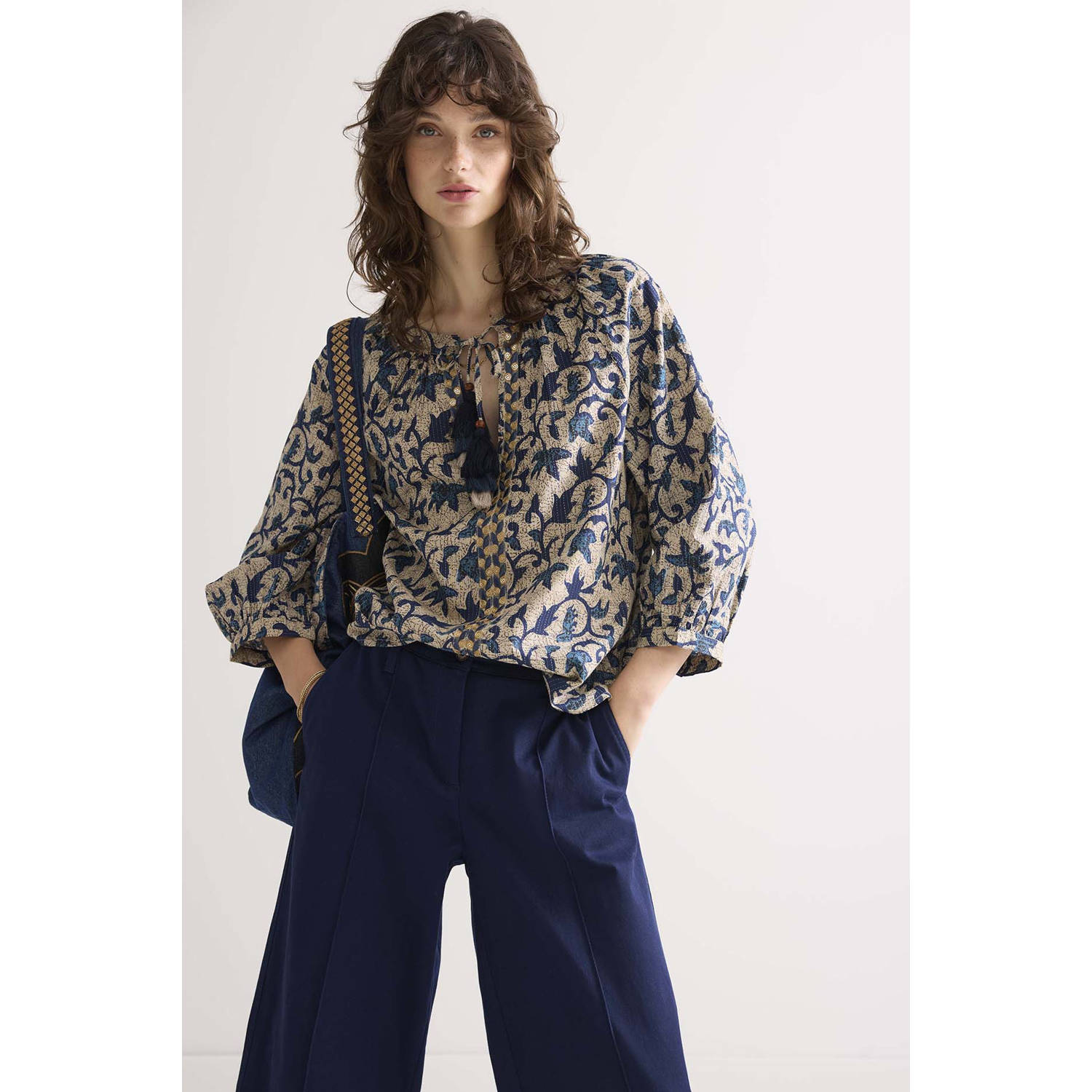 Summum Woman Block Print Longsleeve Top Blue Dames