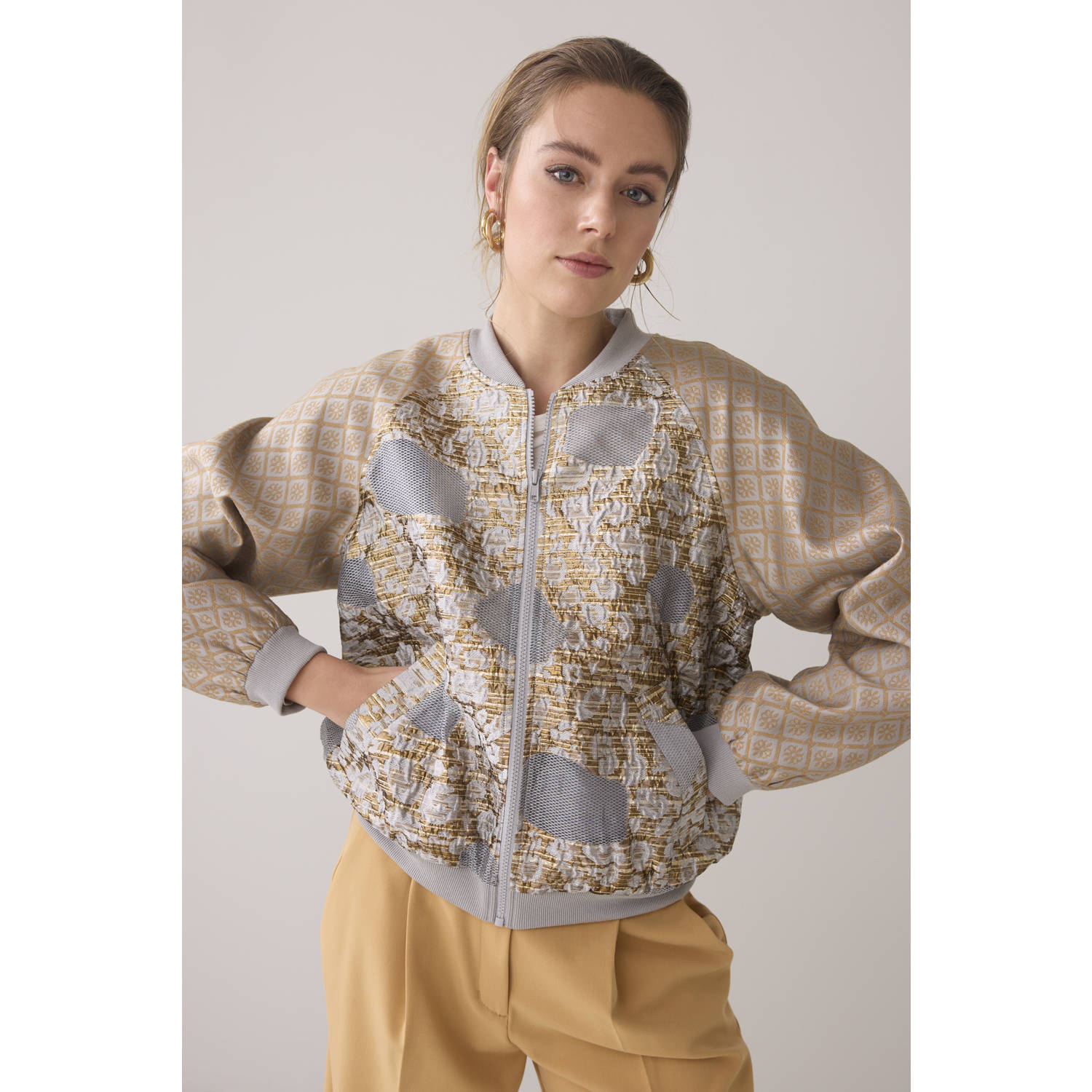 Summum Woman Jacquard Mix Bomber Jas Gray Dames