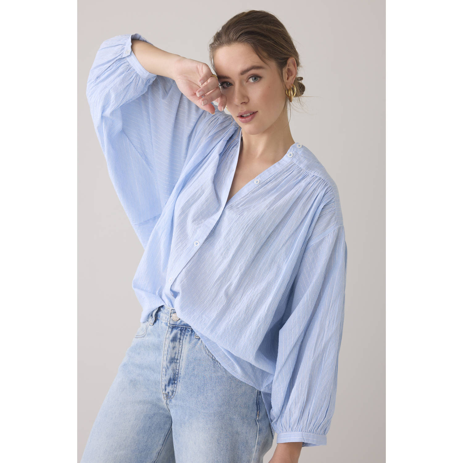 Summum Woman Micro Stripe Oversized Blouse Blue Dames