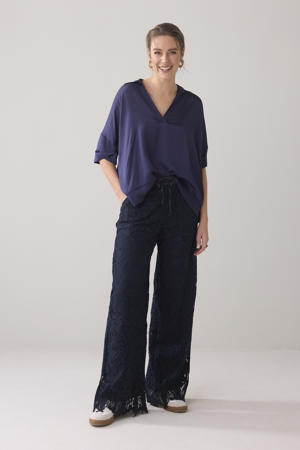 wide leg regular waist casual broek donkerblauw