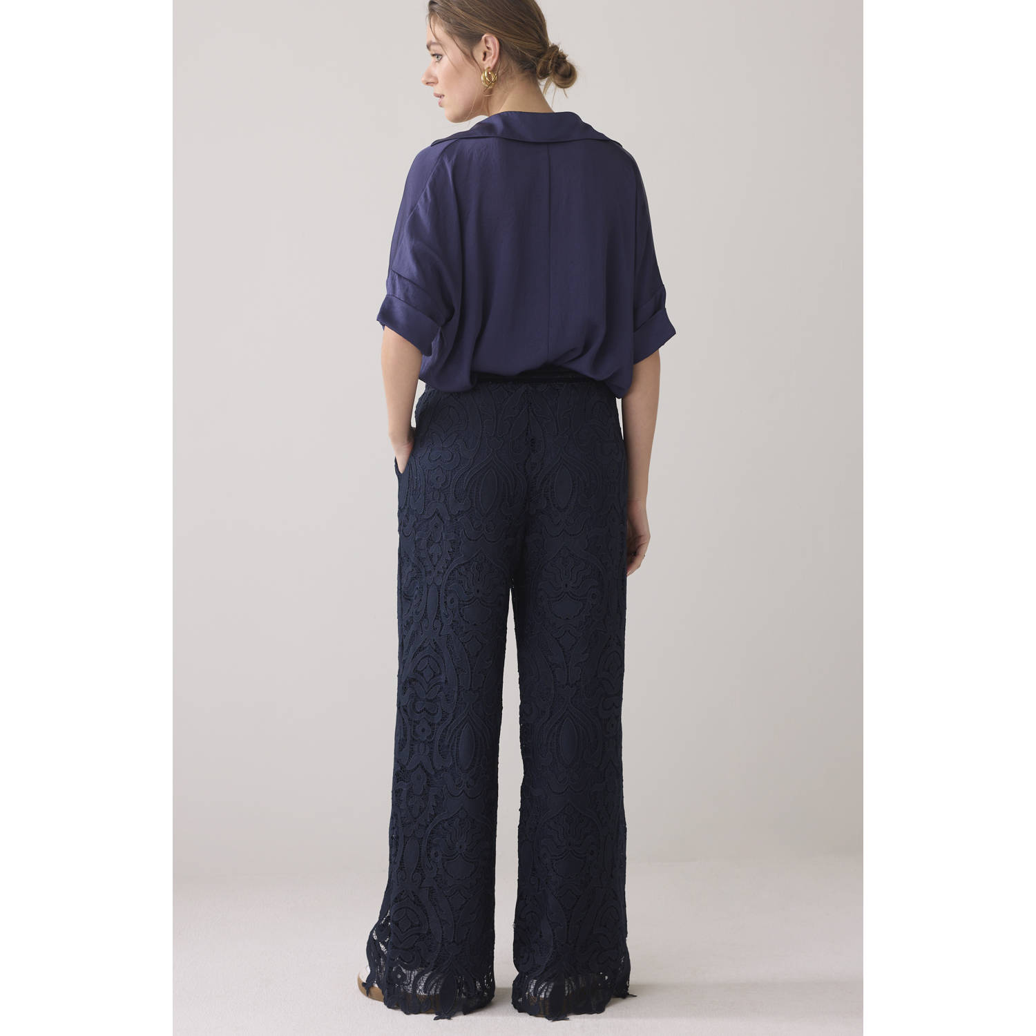 Summum wide leg regular waist casual broek donkerblauw