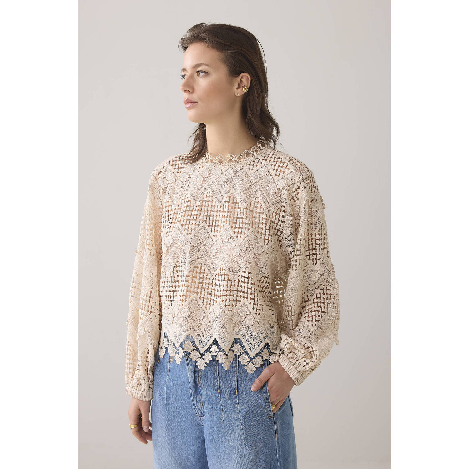 Summum blousetop beige broderie