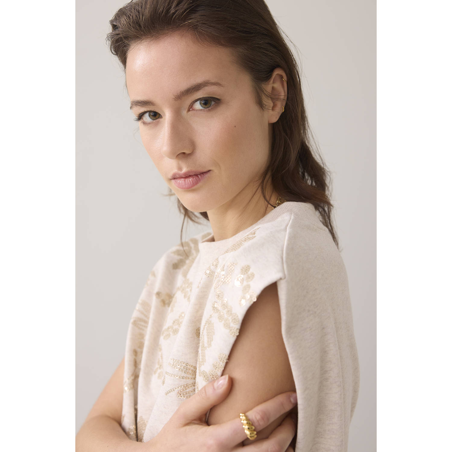 Summum sweater beige met pailletten