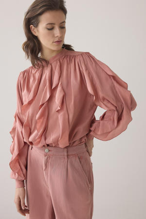 wide leg high waist casual broek roodbruin
