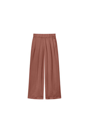 wide leg regular waist casual broek roodbruin