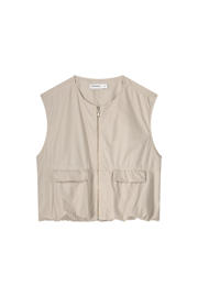 thumbnail: Beige dames Summum Gilet van katoen met effen, ronde hals en ritssluiting