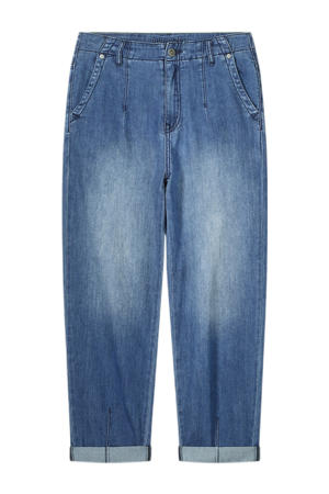high waist tapered jeans dark blue denim