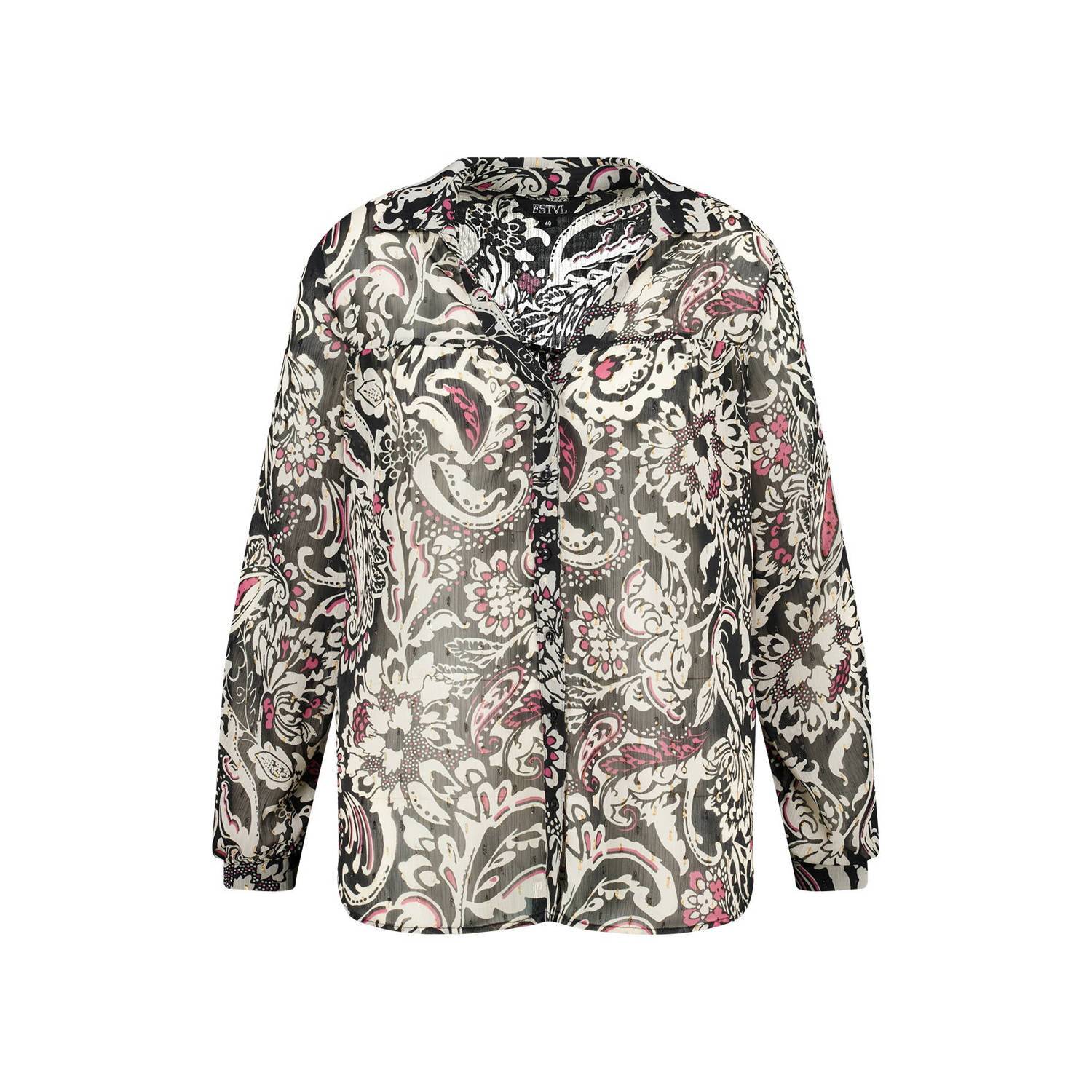 MS Mode blouse met paisleyprint zwart wit roze