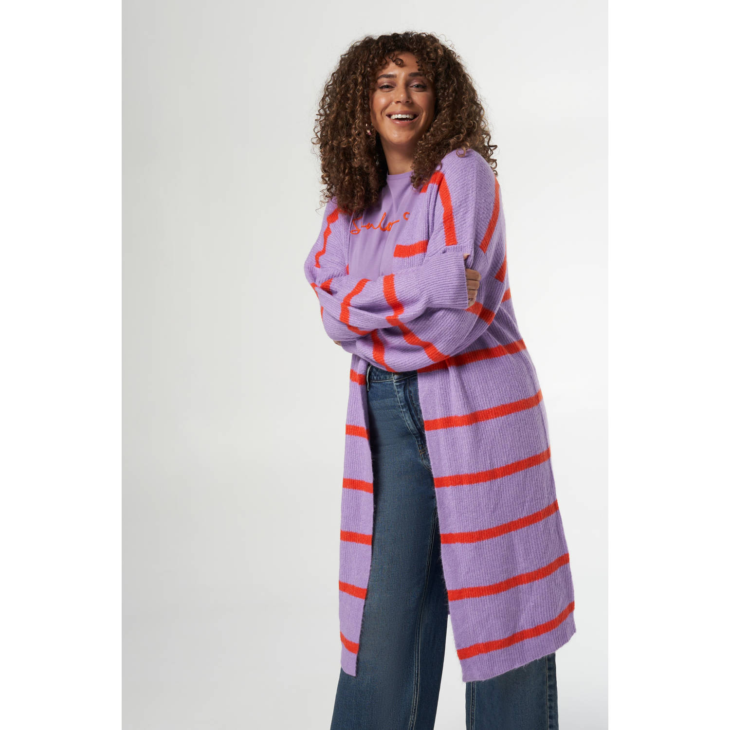 MS Mode gestreept vest lila oranje