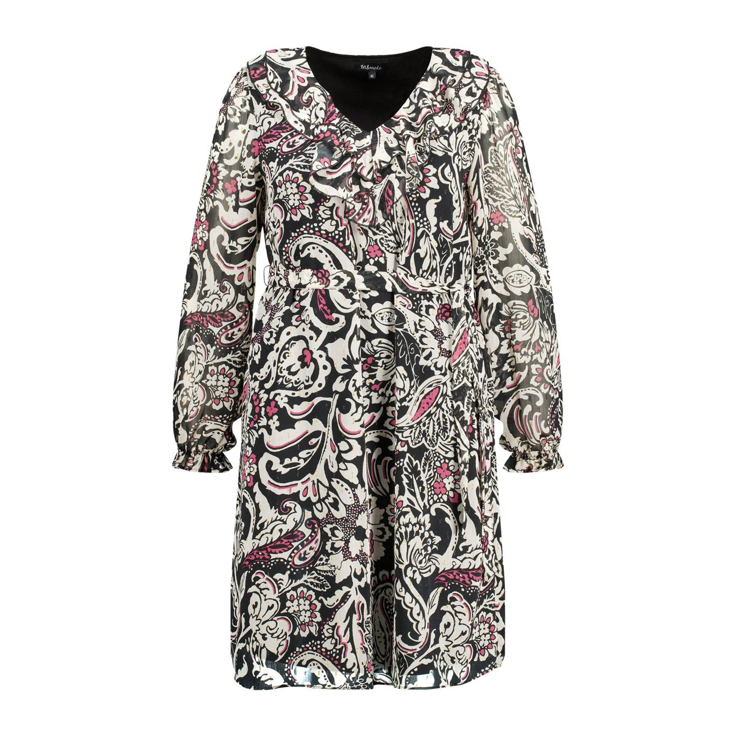 MS Mode jurk met all over print crème zwart roze