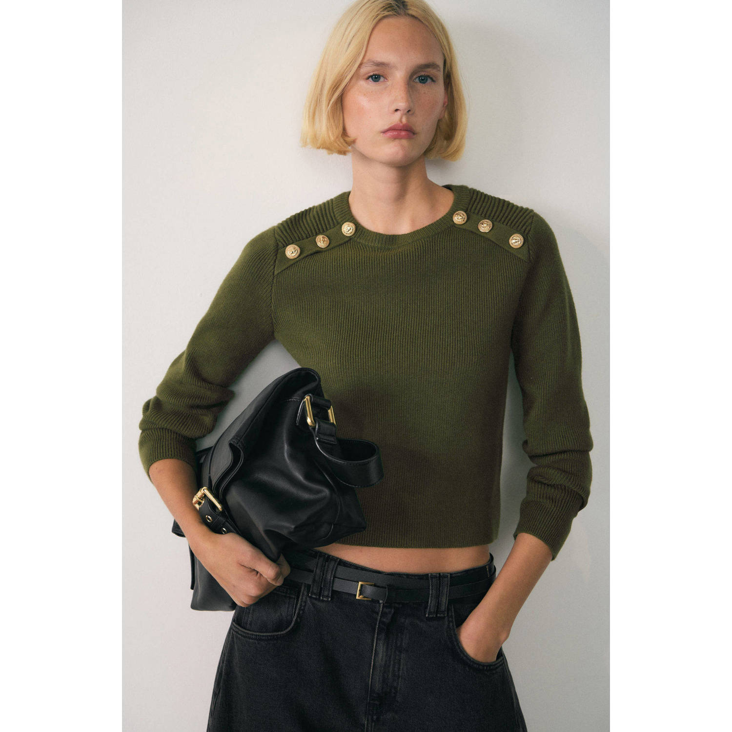 Mango pullover kaki fijn gebreid