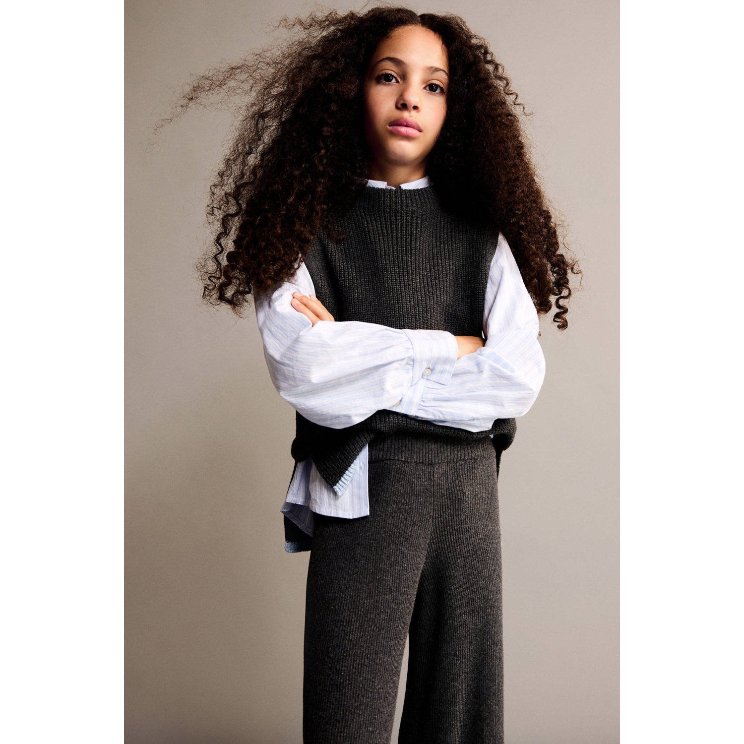 Mango Kids wide leg casual broek antraciet