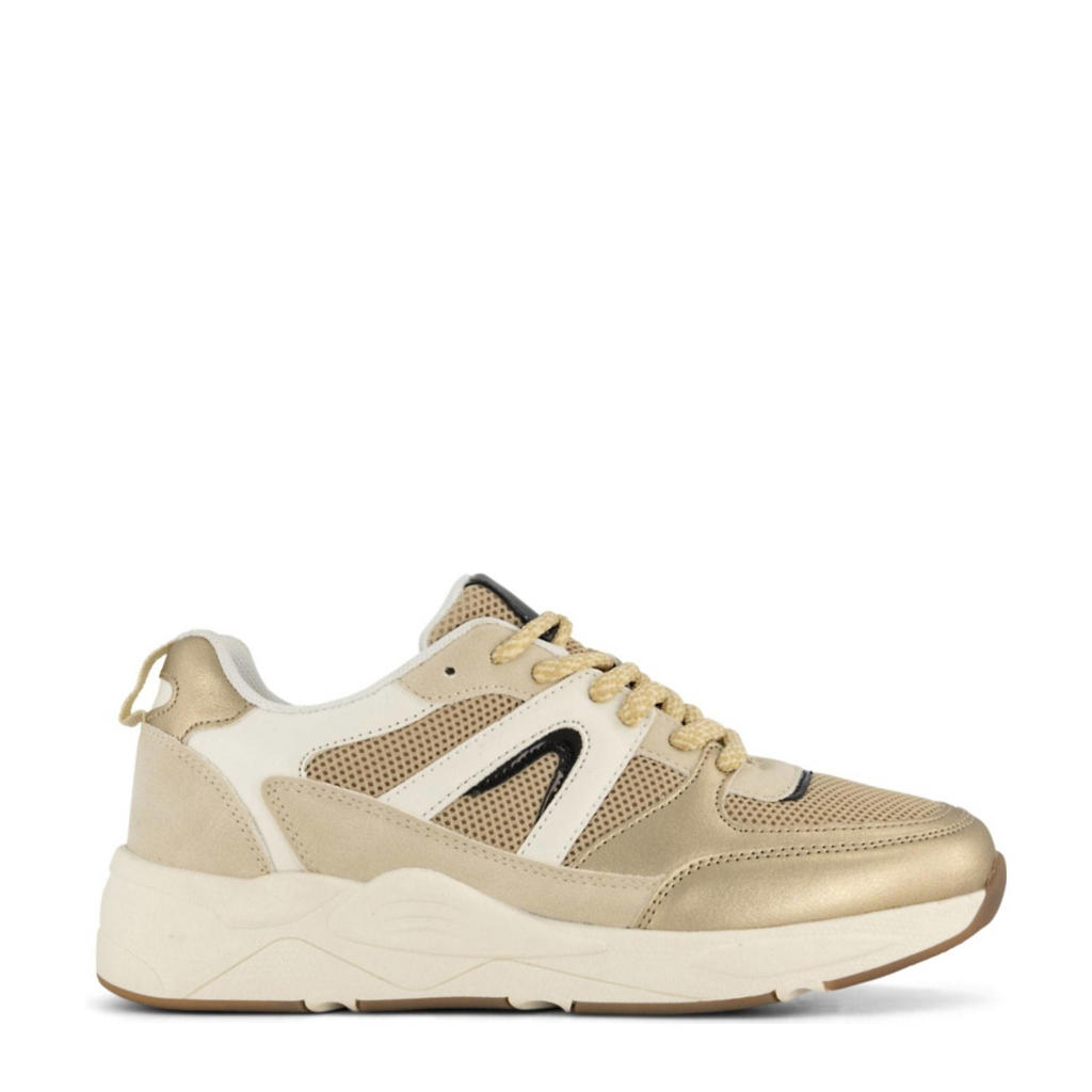 Gouden dames Graceland chunky sneakers van imitatieleer en textiel met veters
