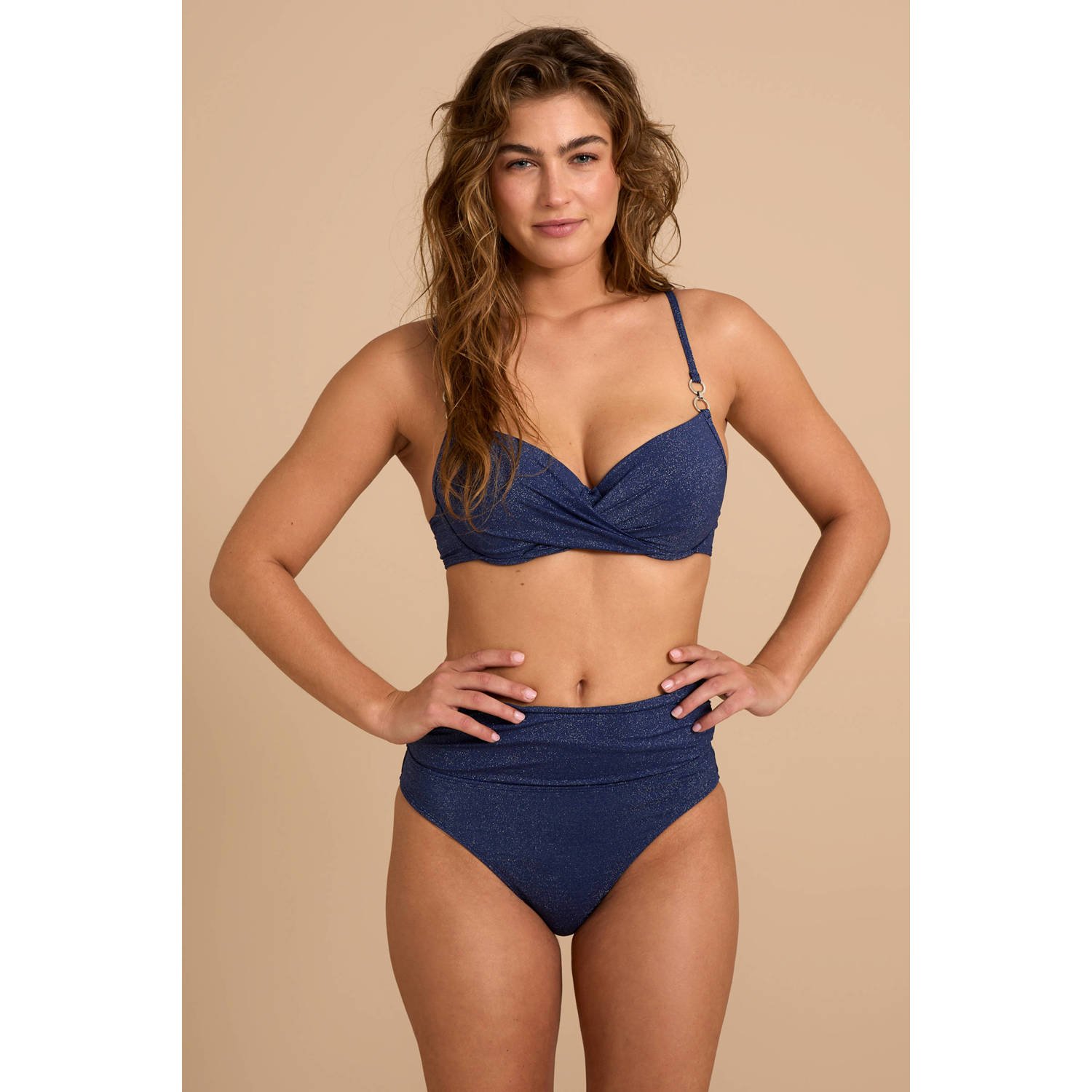 BEACHWAVE voorgevormde beugel bikinitop met lurex donkerblauw