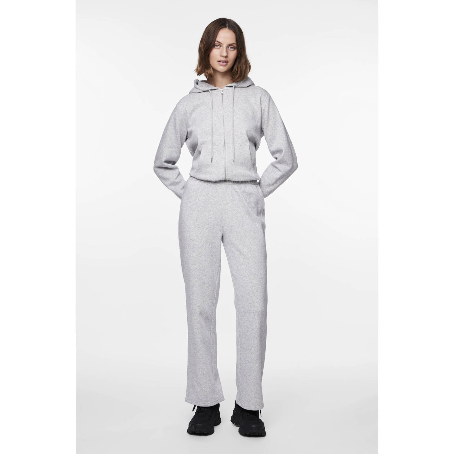 PIECES high waist wide leg sweatpants PCCHILLI lichtgrijs