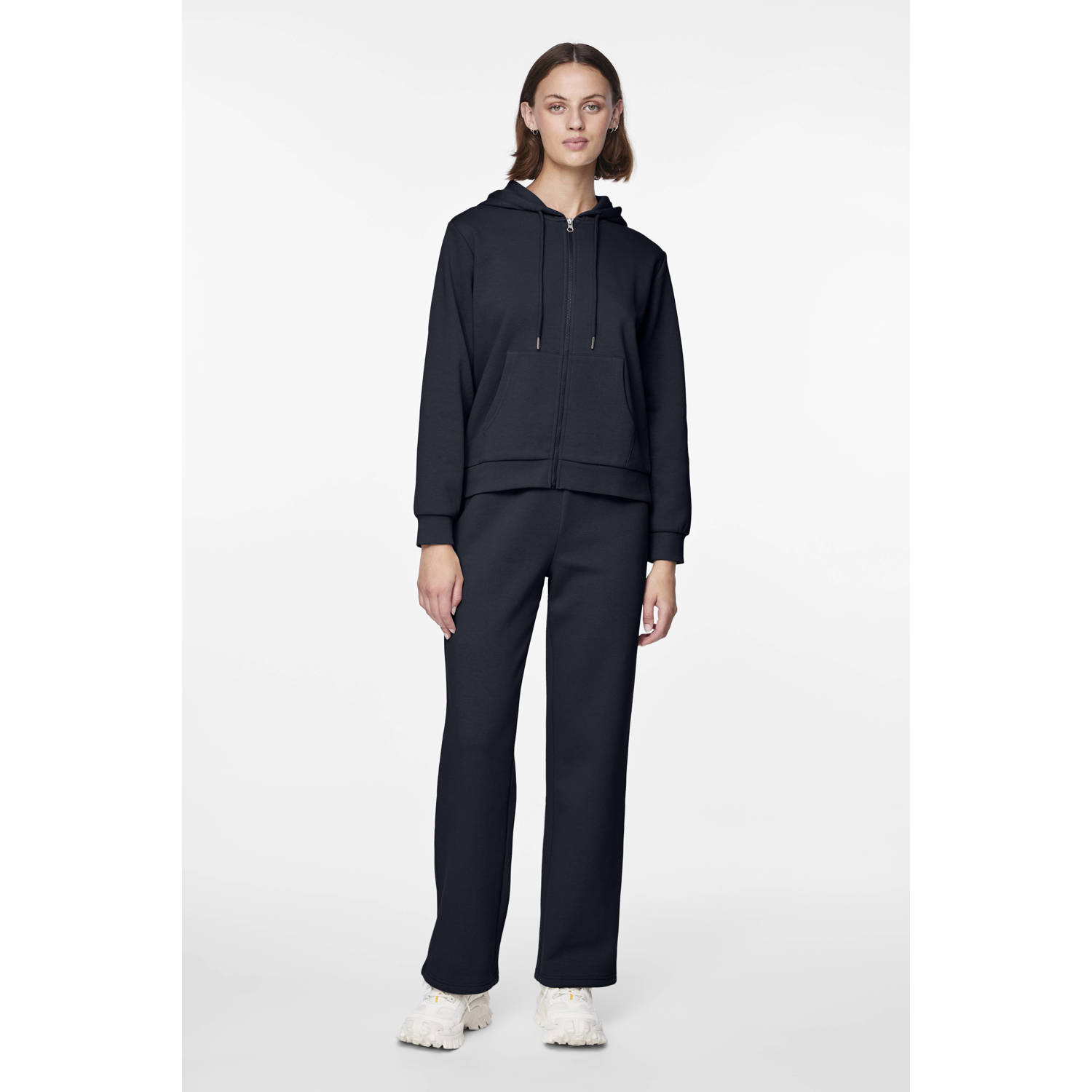 PIECES high waist wide leg sweatpants PCCHILLI donkerblauw