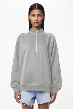 sweater PCCHILLI met rits grijs