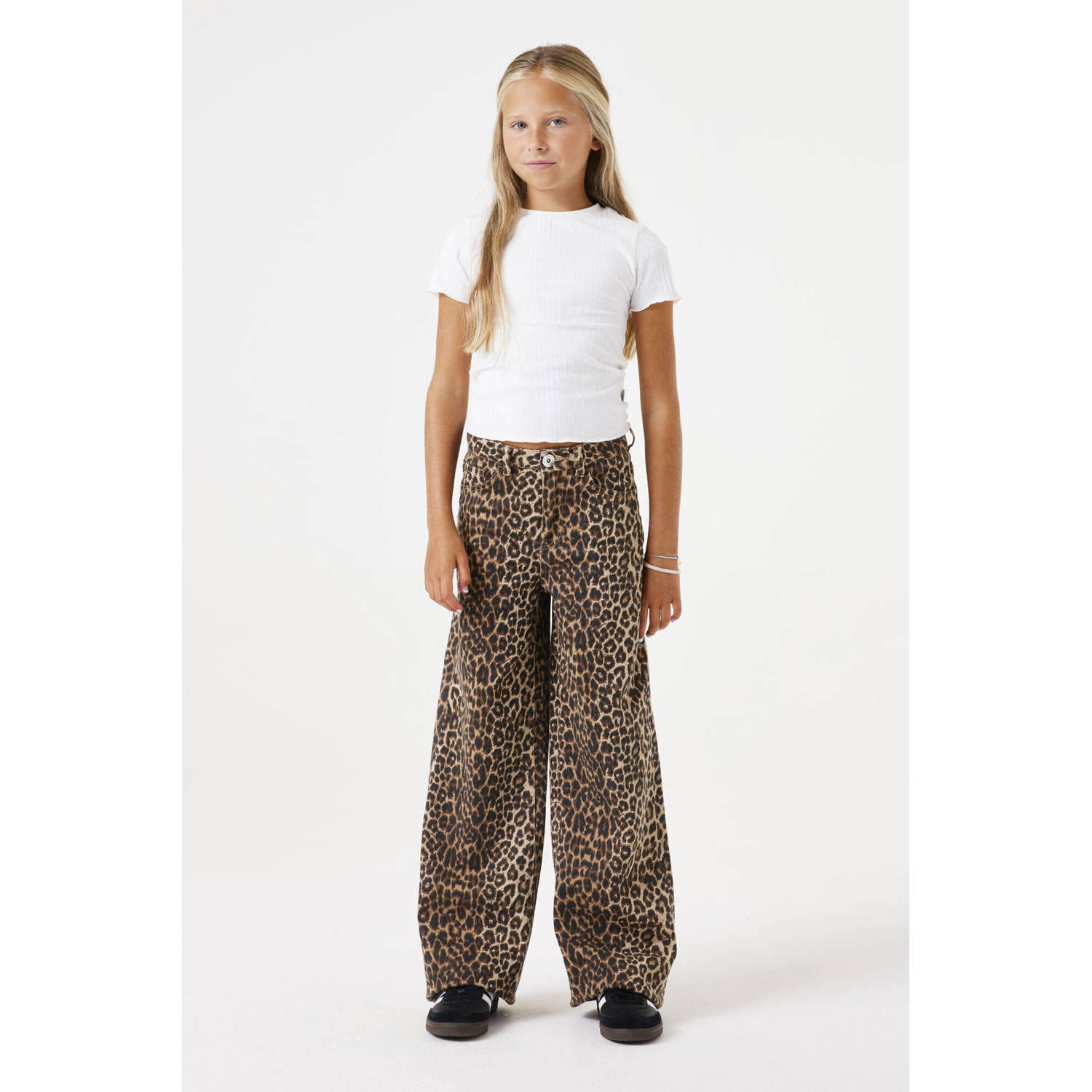 Garcia straight fit broek met panterprint beige zwart bruin