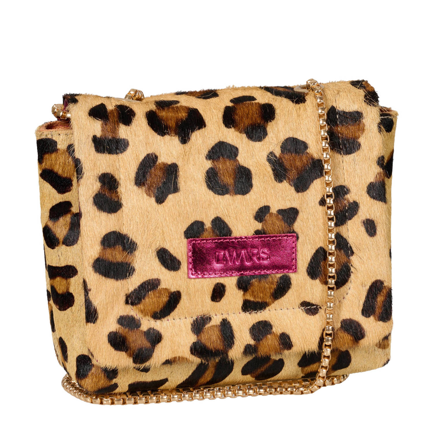 DWRS leren crossbody tas Spezia met panterprint bruin