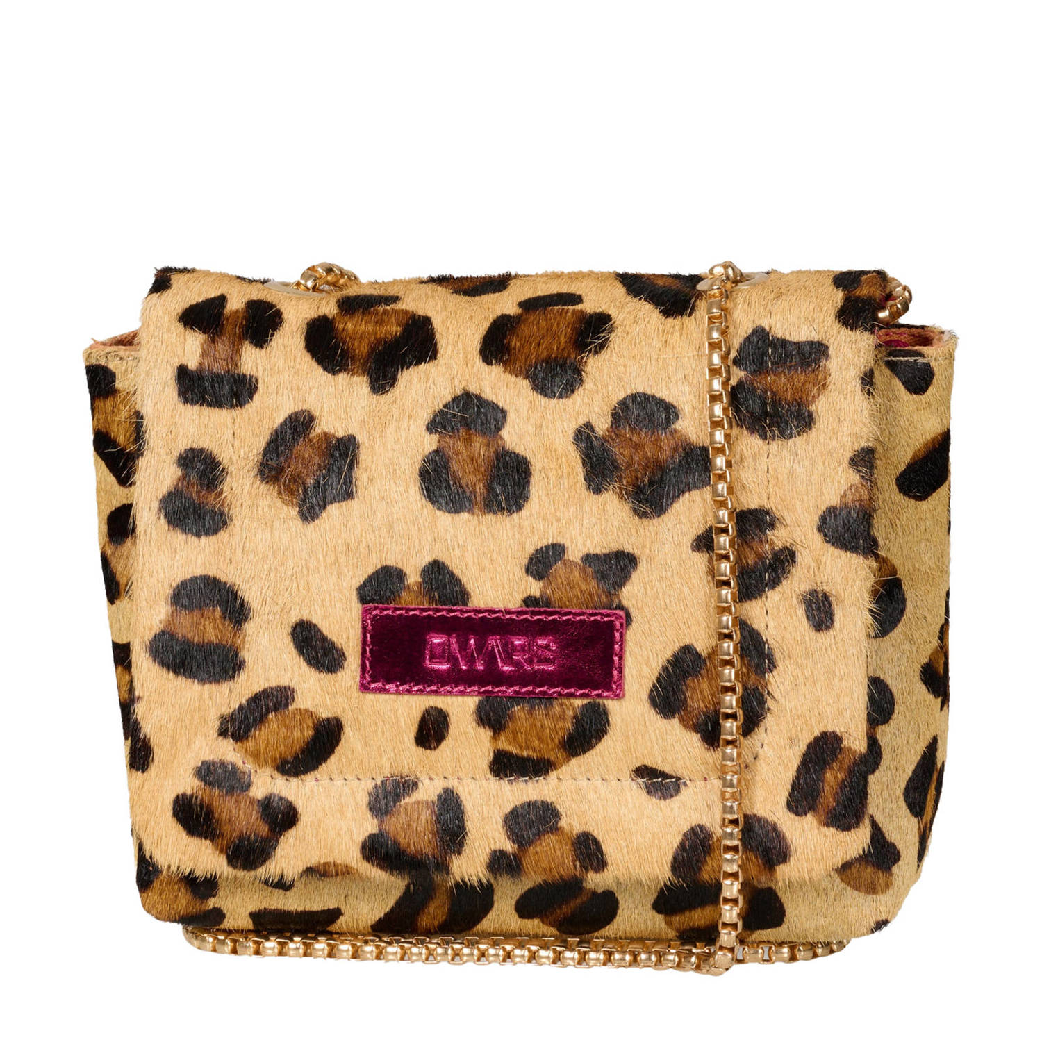 DWRS leren crossbody tas Spezia met panterprint bruin
