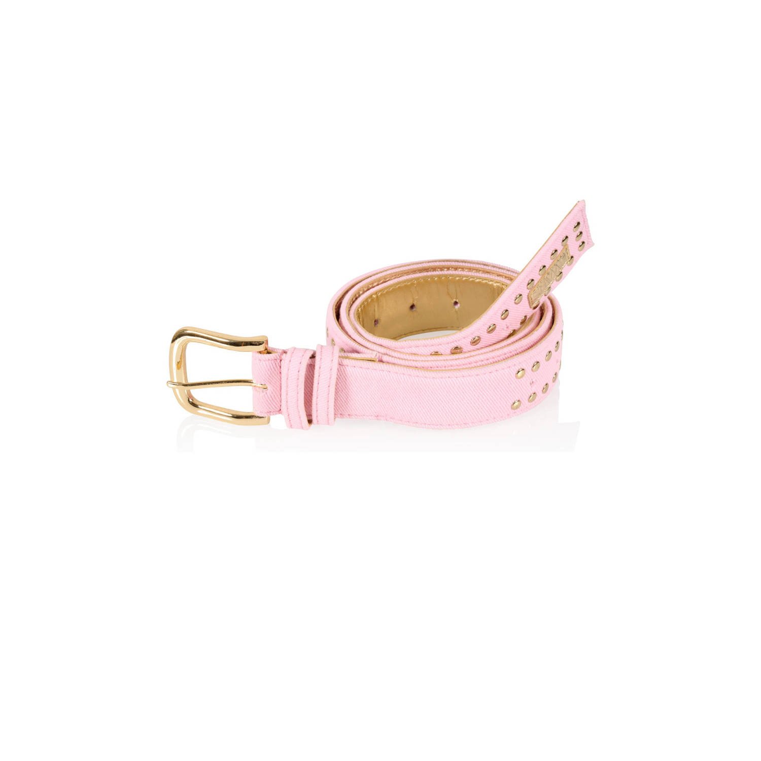 DWRS denim riem Alexandria met studs roze