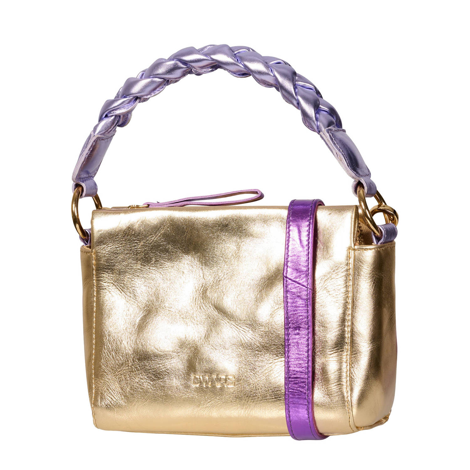 DWRS leren crossbody tas Molise goudkleurig paars