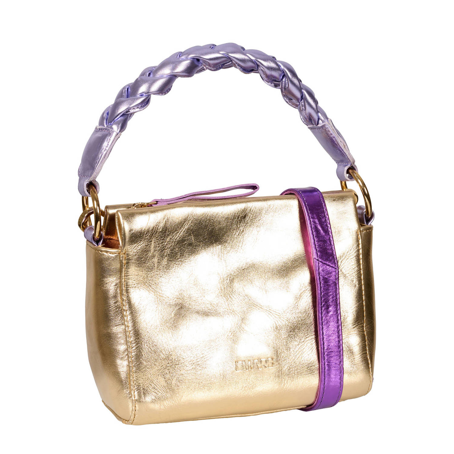 DWRS leren crossbody tas Molise goudkleurig paars