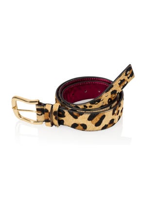leren riem Alexandria met panterprint en studs bruin