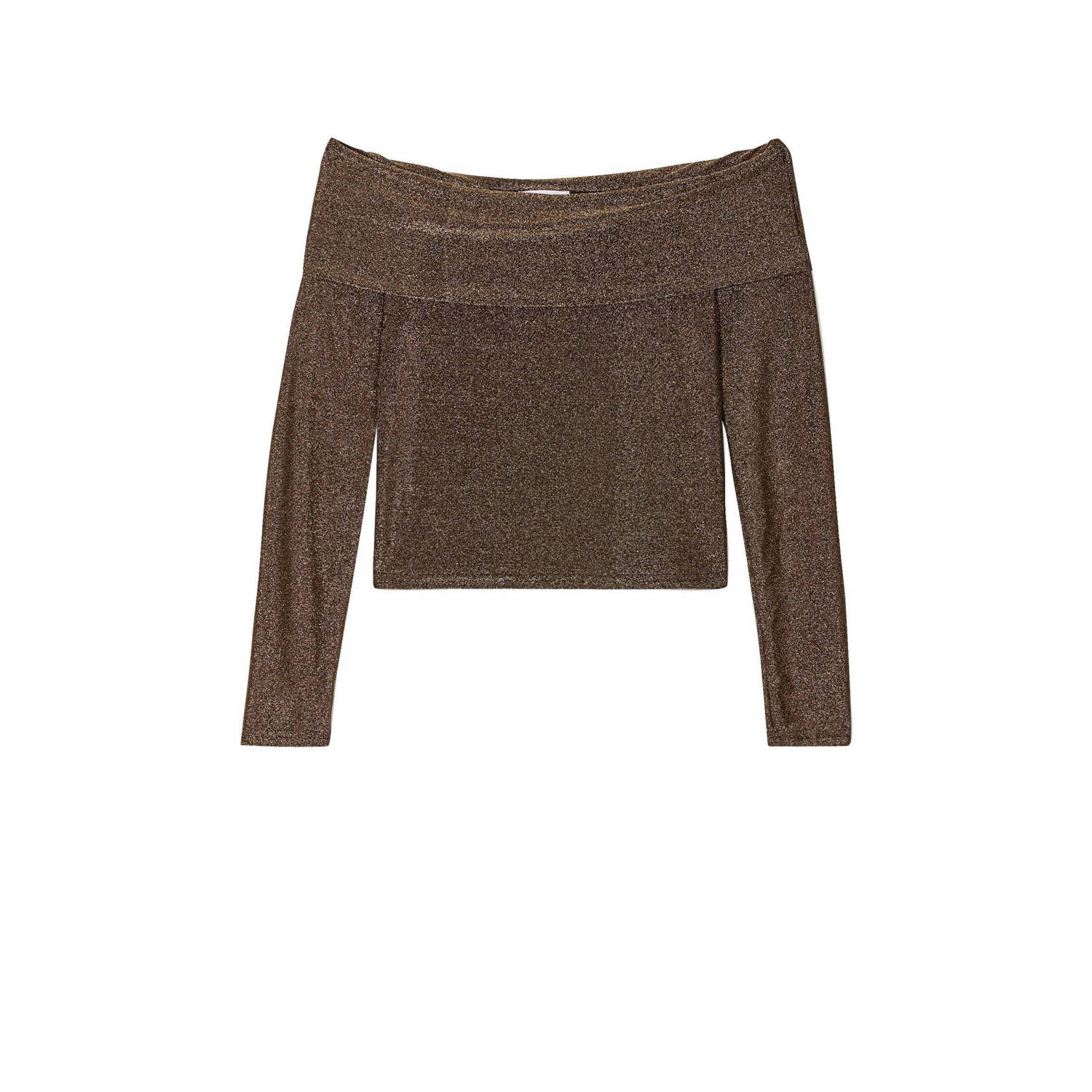 Cache gemêleerde off shoulder top bruin goud
