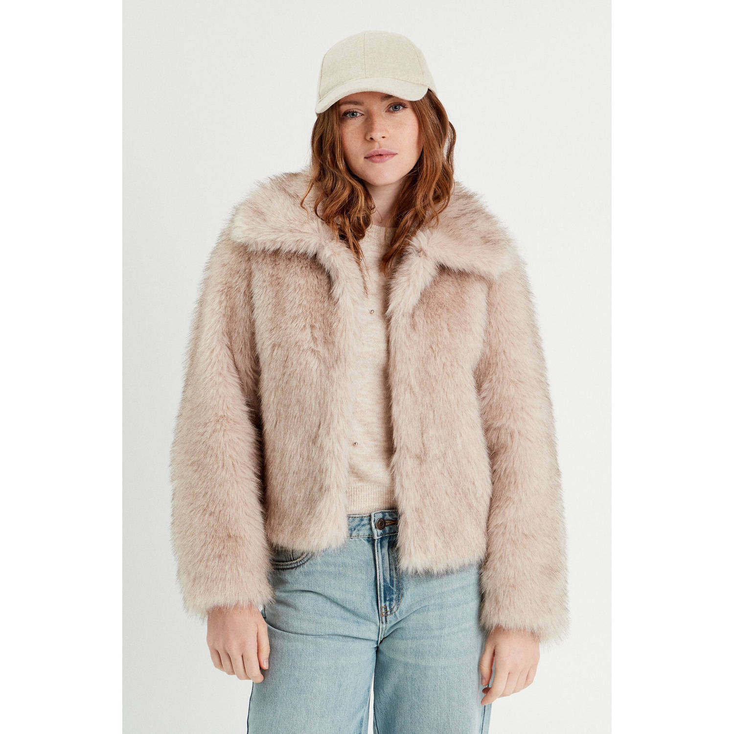 Cache imitatie bont jas beige