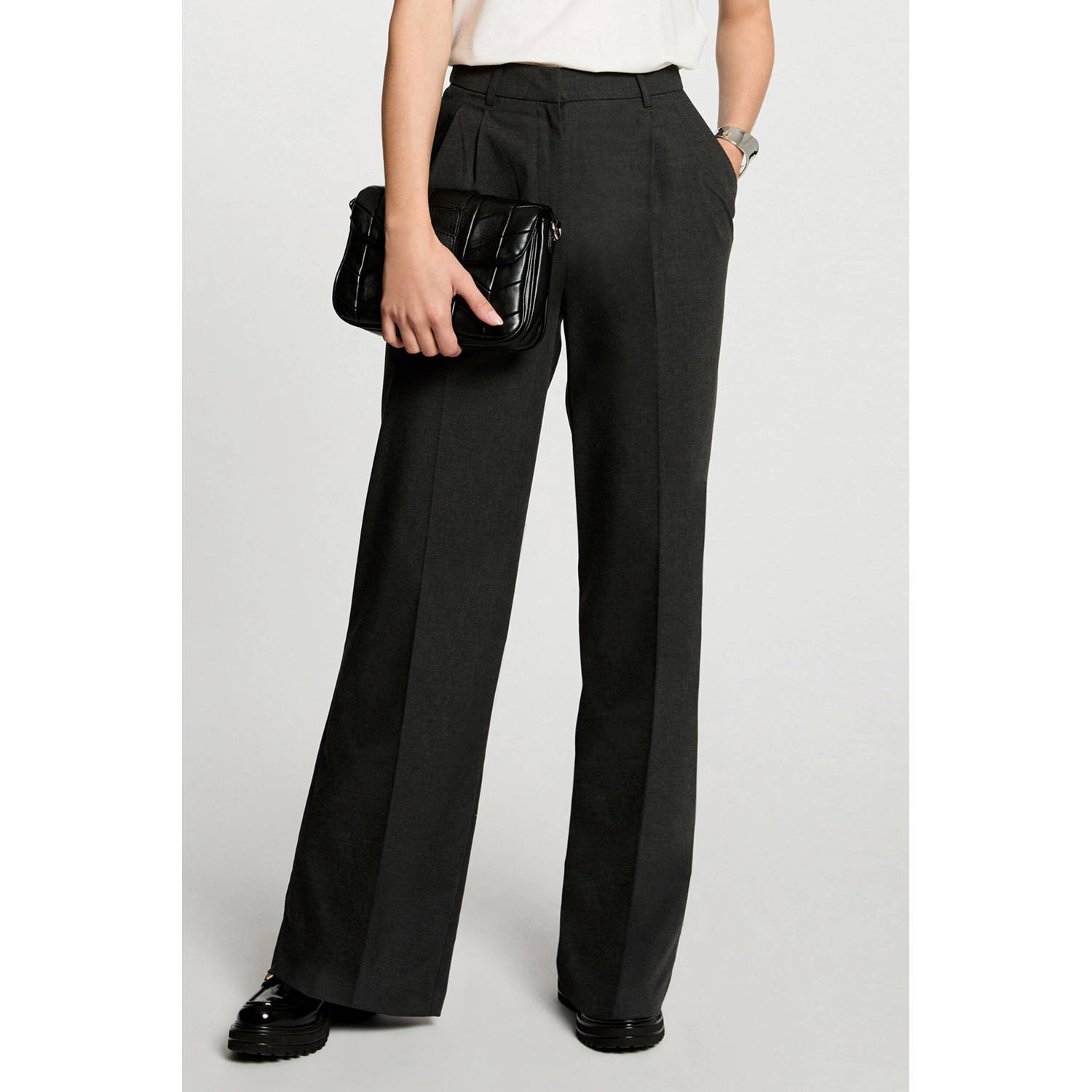 Morgan gemêleerde wide leg broek antraciet