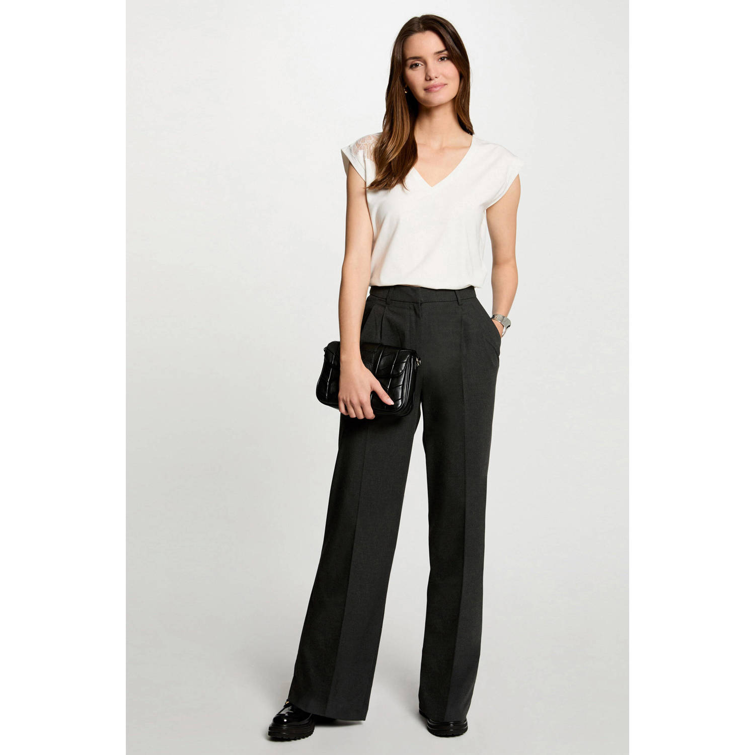 Morgan gemêleerde wide leg broek antraciet