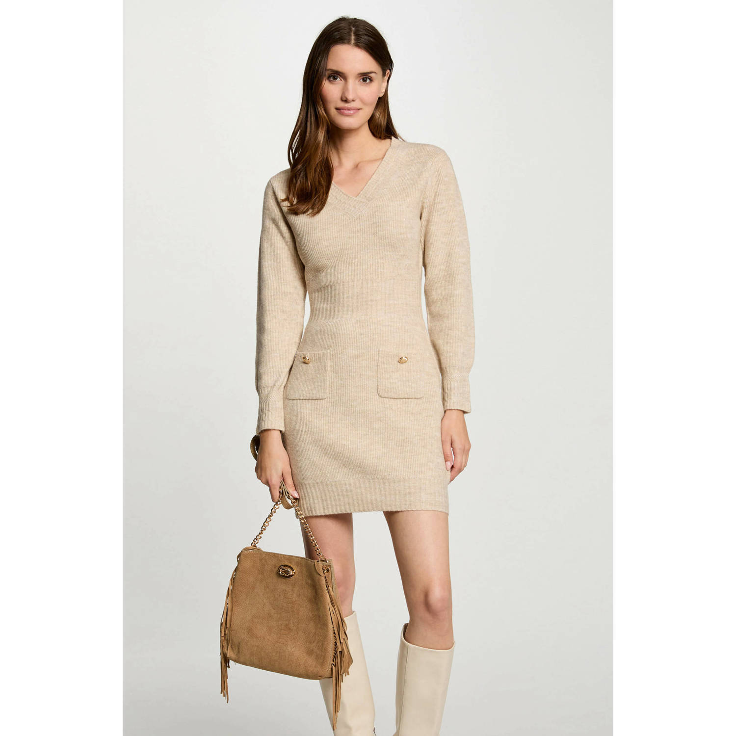Morgan gebreide jurk beige