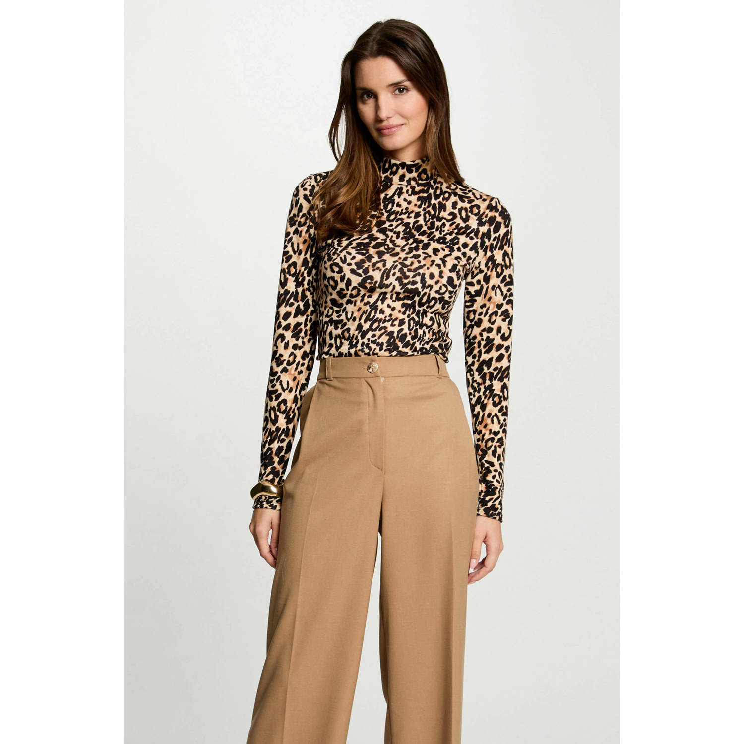 Morgan top met panterprint beige zwart