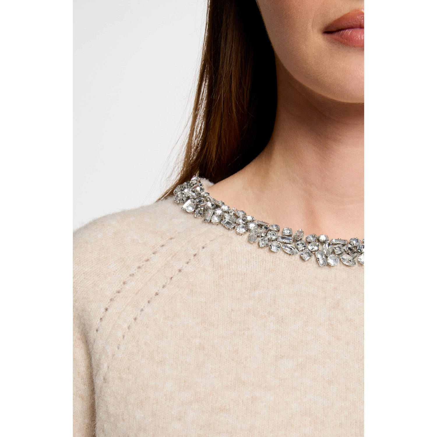 Morgan trui met strass steentjes beige
