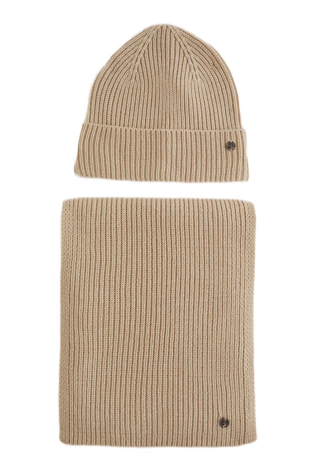 WE Fashion muts + sjaal beige
