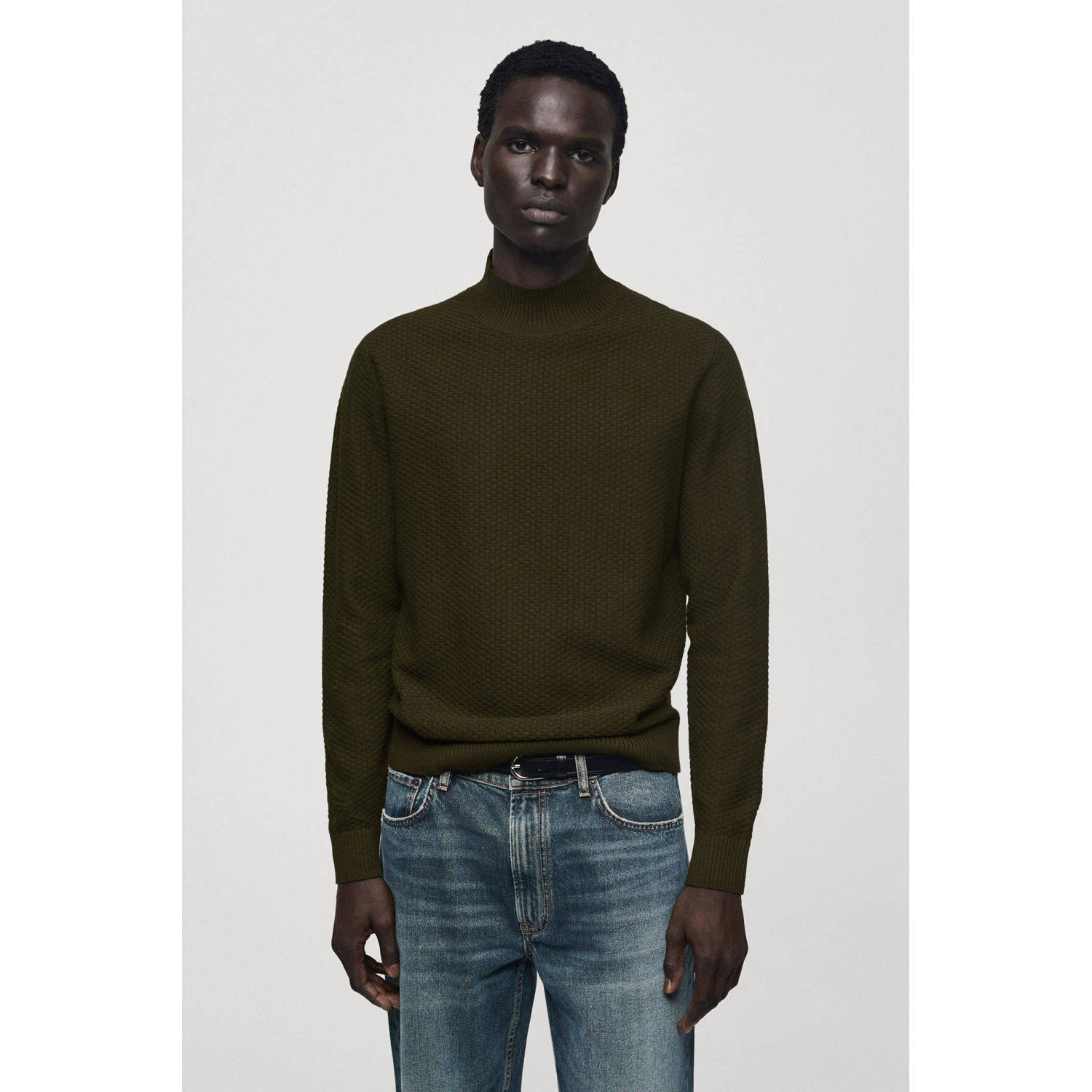 Mango Man trui groen ingebreid patroon