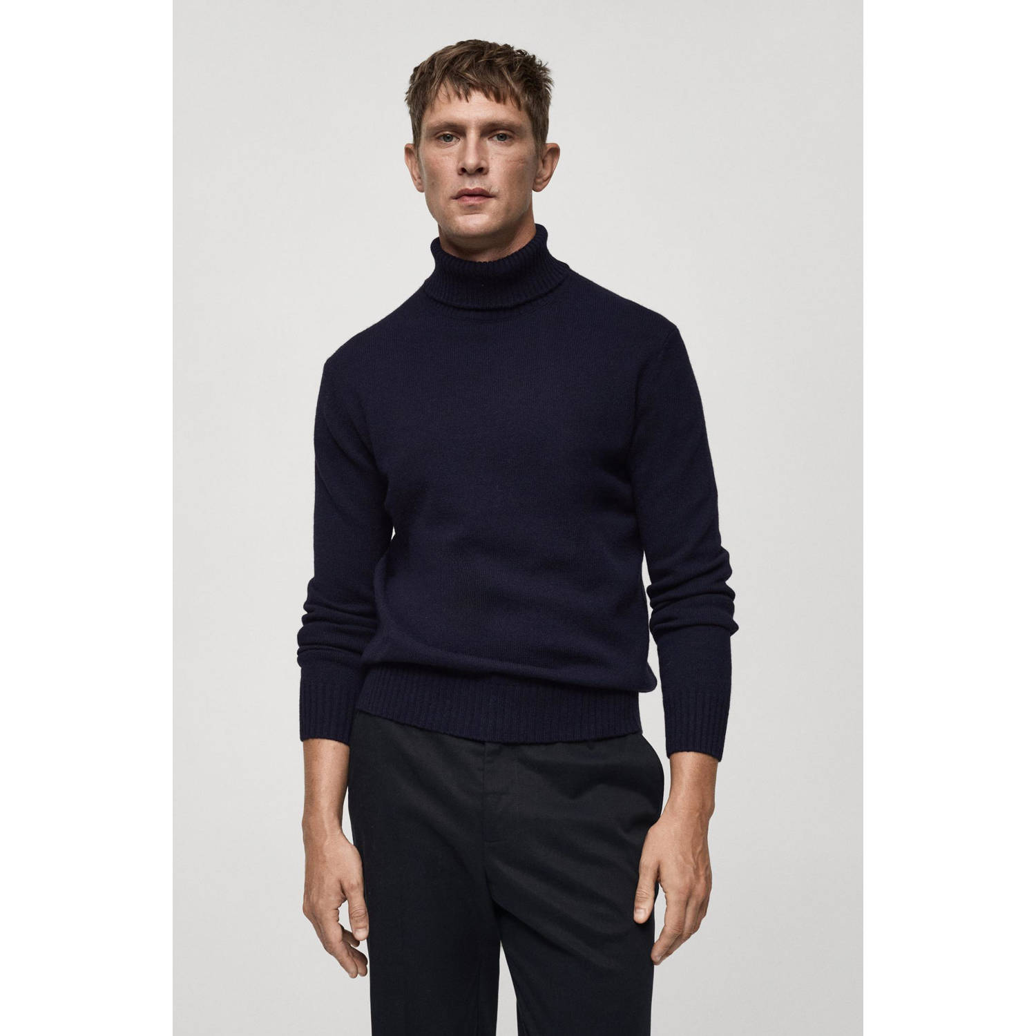 Mango Man wollen gebreide trui donkerblauw