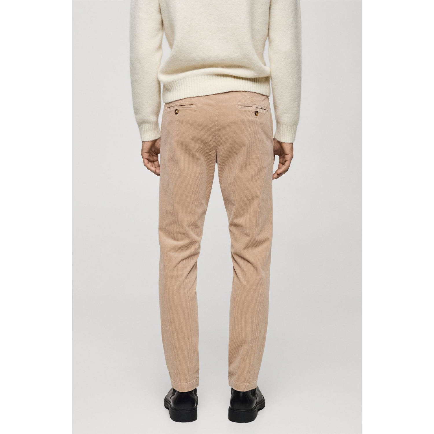 Mango Man corduroy slim fit broek lichtbeige