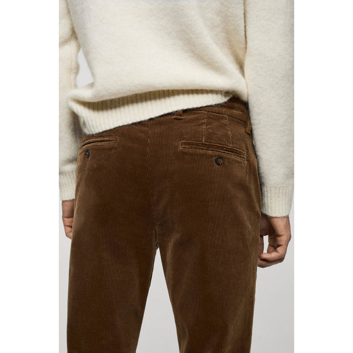 Mango Man corduroy slim fit broek bruin