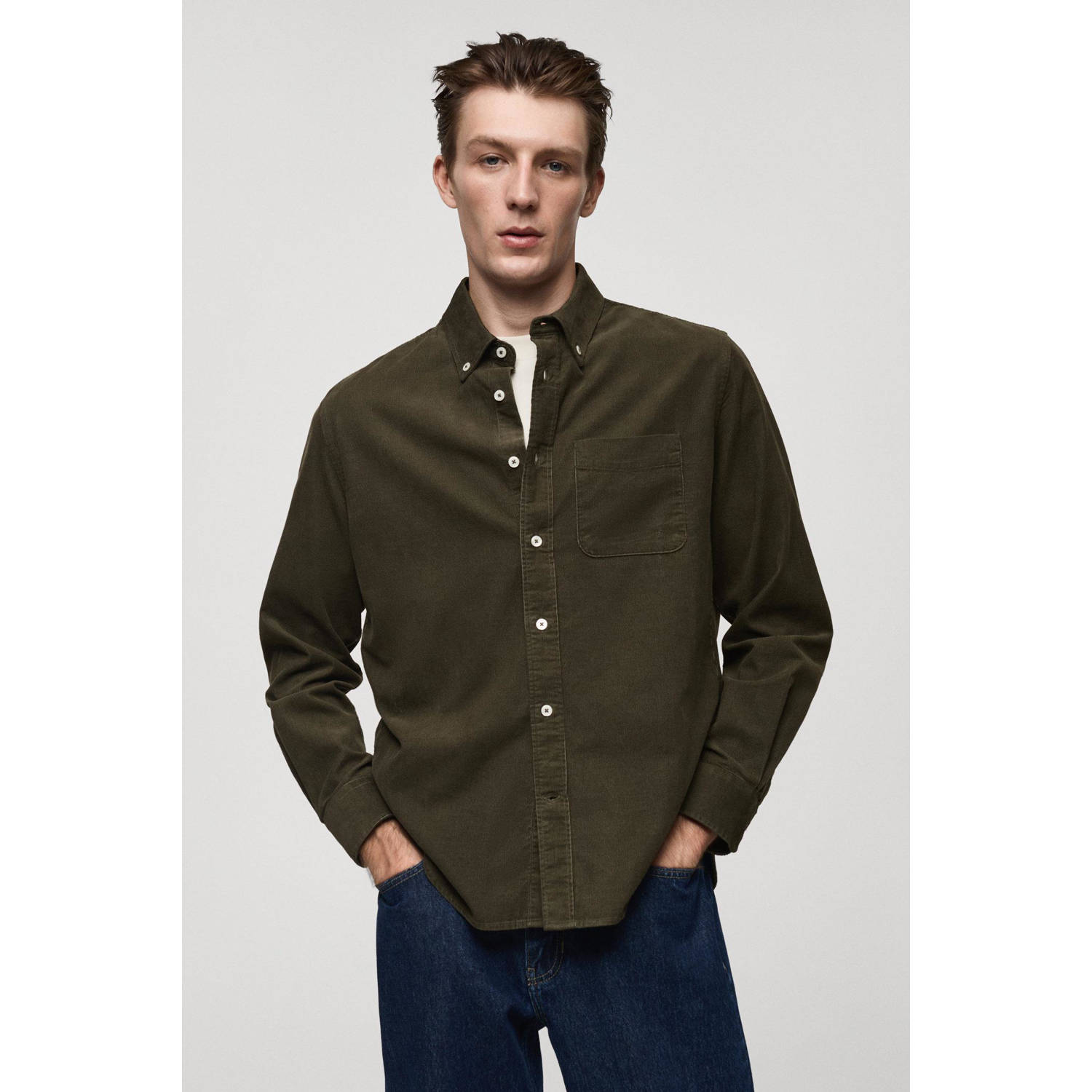 Mango Man overhemd beige kaki