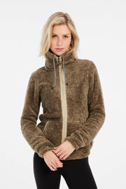 thumbnail: Beige dames Protest fleece vest Riri met effen, lange mouwen, opstaande kraag en ritssluiting