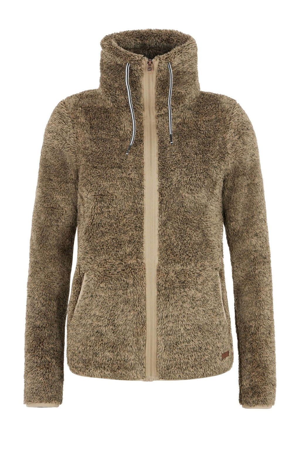 Beige dames Protest fleece vest Riri met effen, lange mouwen, opstaande kraag en ritssluiting