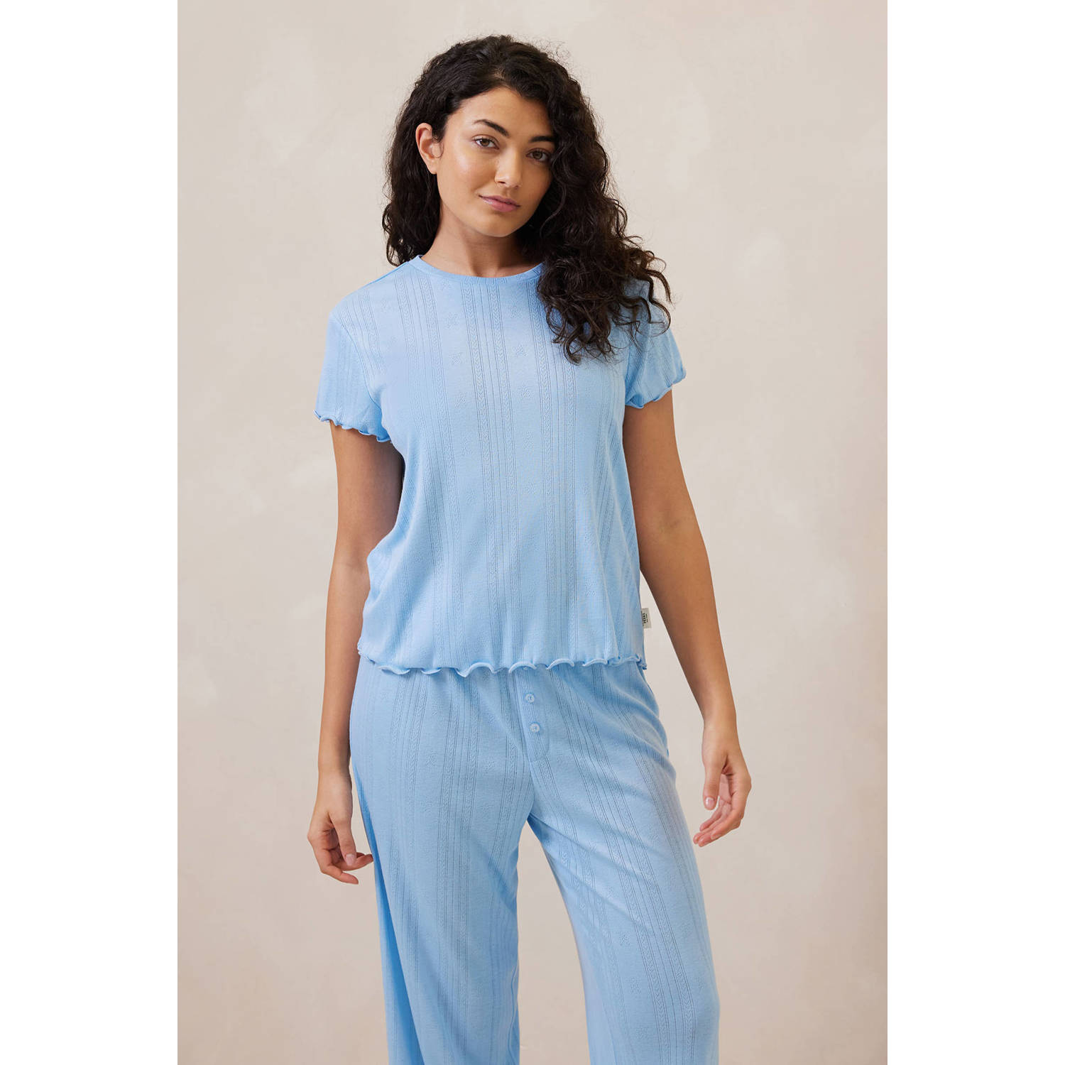 Chelsea Peers pyjama met ribstructuur lichtblauw
