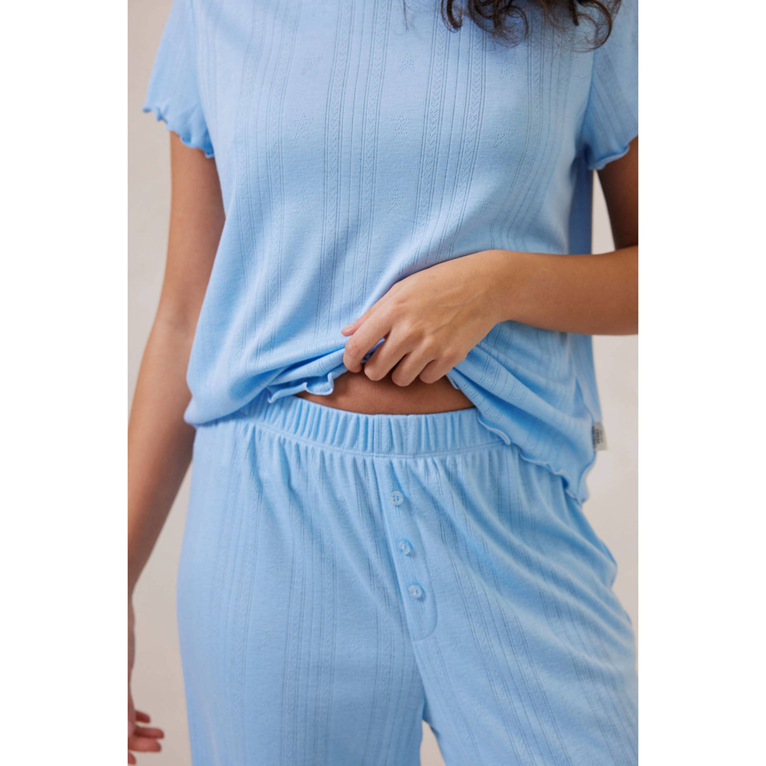 Chelsea Peers pyjama met ribstructuur lichtblauw