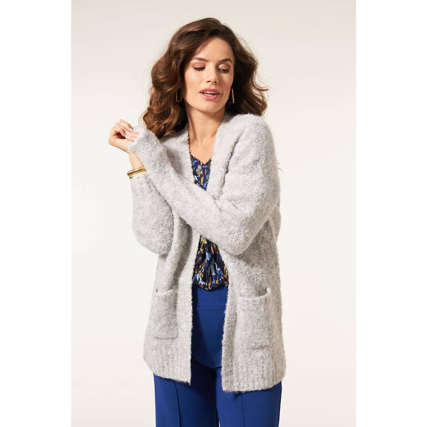 Miss Etam gebreid vest Brenda grijs