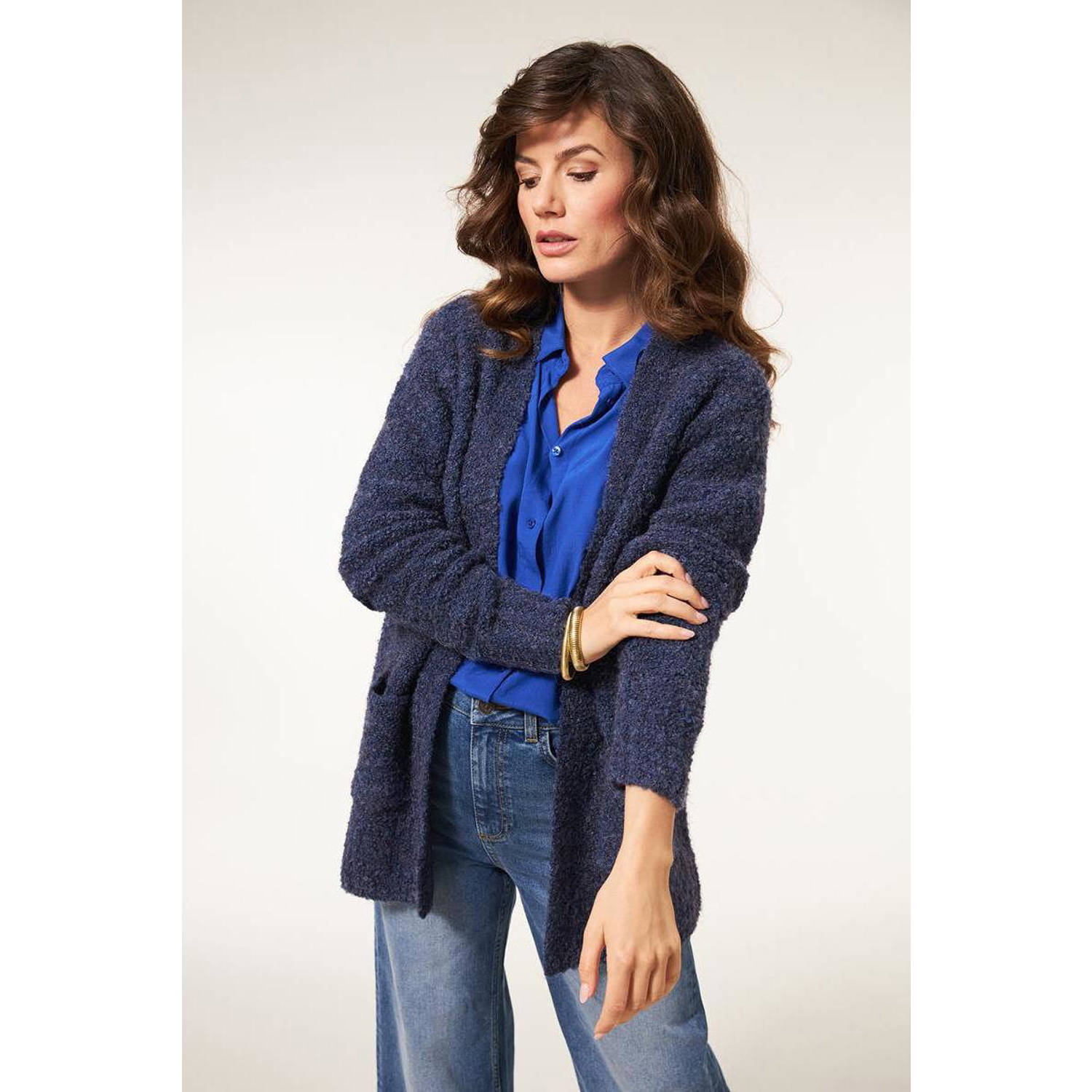 Miss Etam gebreid vest Brenda donkerblauw