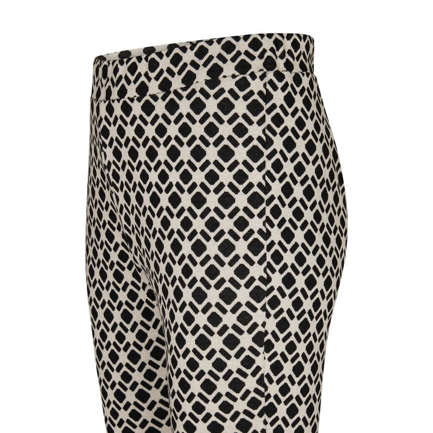 Miss Etam Plus flared broek Mara met all over print zwart ecru